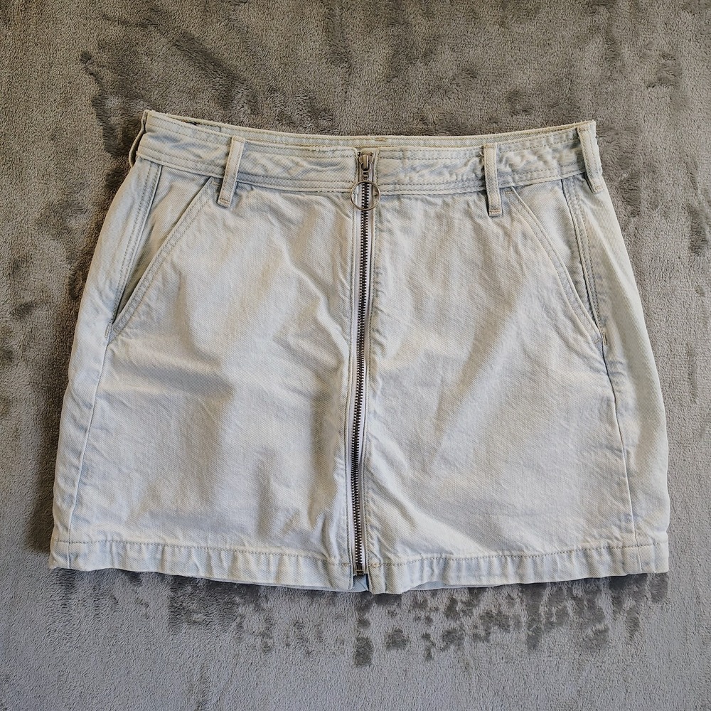 American Eagle Skirt Women's Sz‎ 6 Hi Rise Festival Light Wash Full Zip Denim